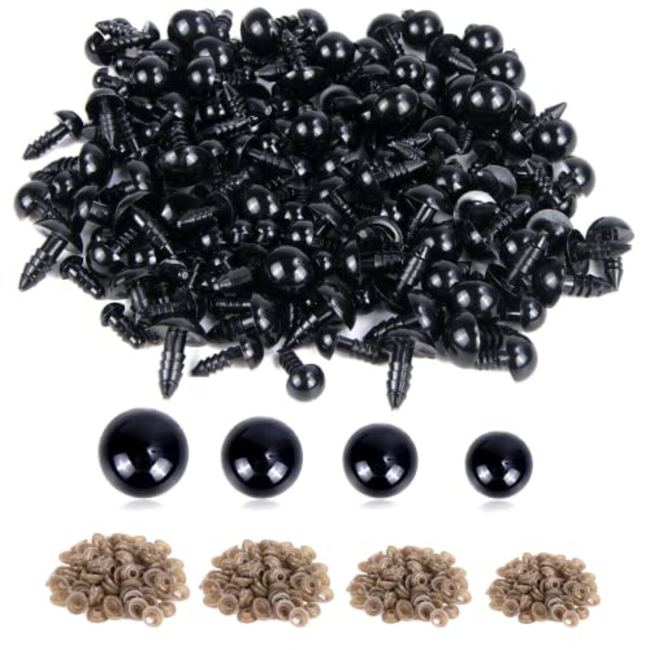 UPINS 500 Pieces 6-12MM Black Plastic Safety Eyes with Washers for Crochet  Animal Crafts Doll Making Supplier Bulk (4 Sizes)